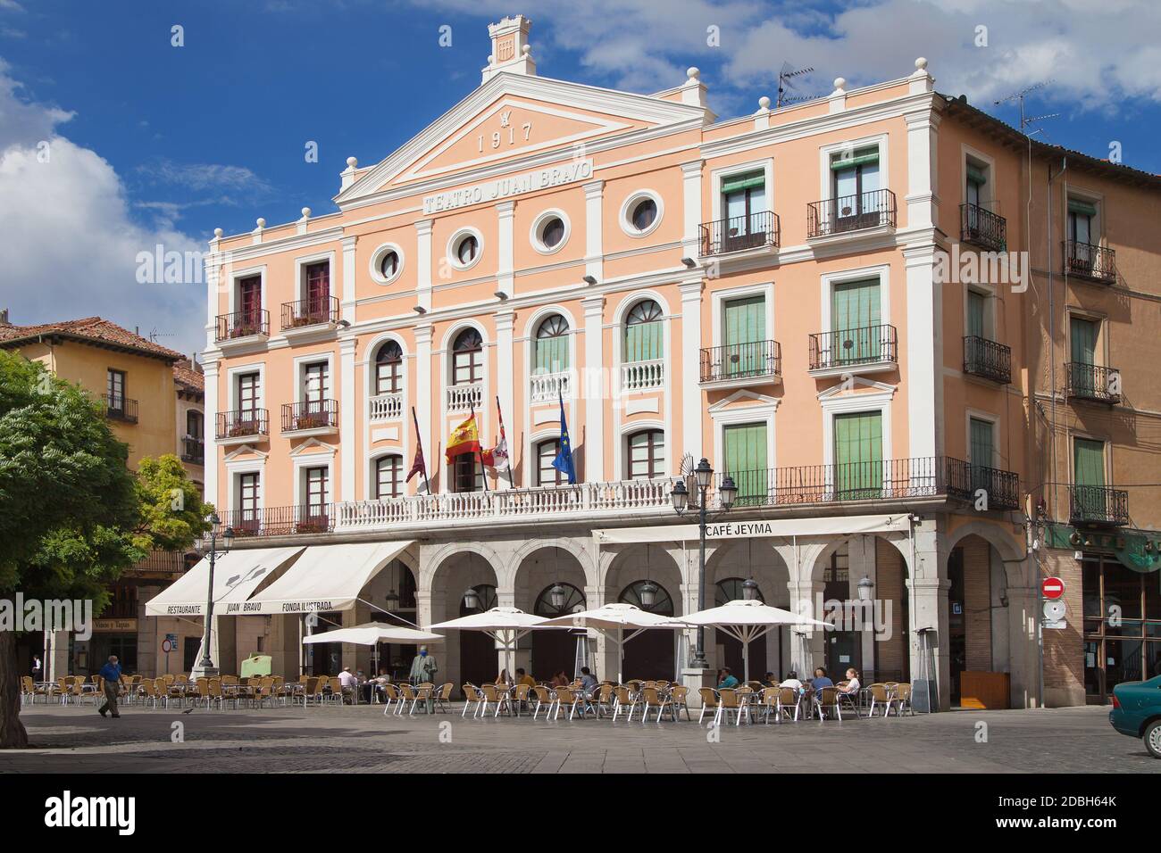 Segovia, Spain - August 21, 2020: Theatre Juan Bravo in the Plaza Mayor of Segovia, Spain. Stock Photo
