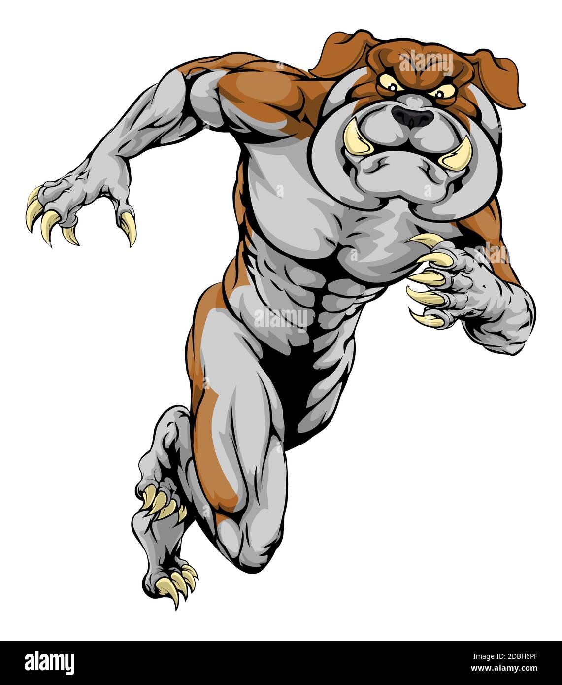 An illustration of a scary bulldog sports mascot running Stock Photo