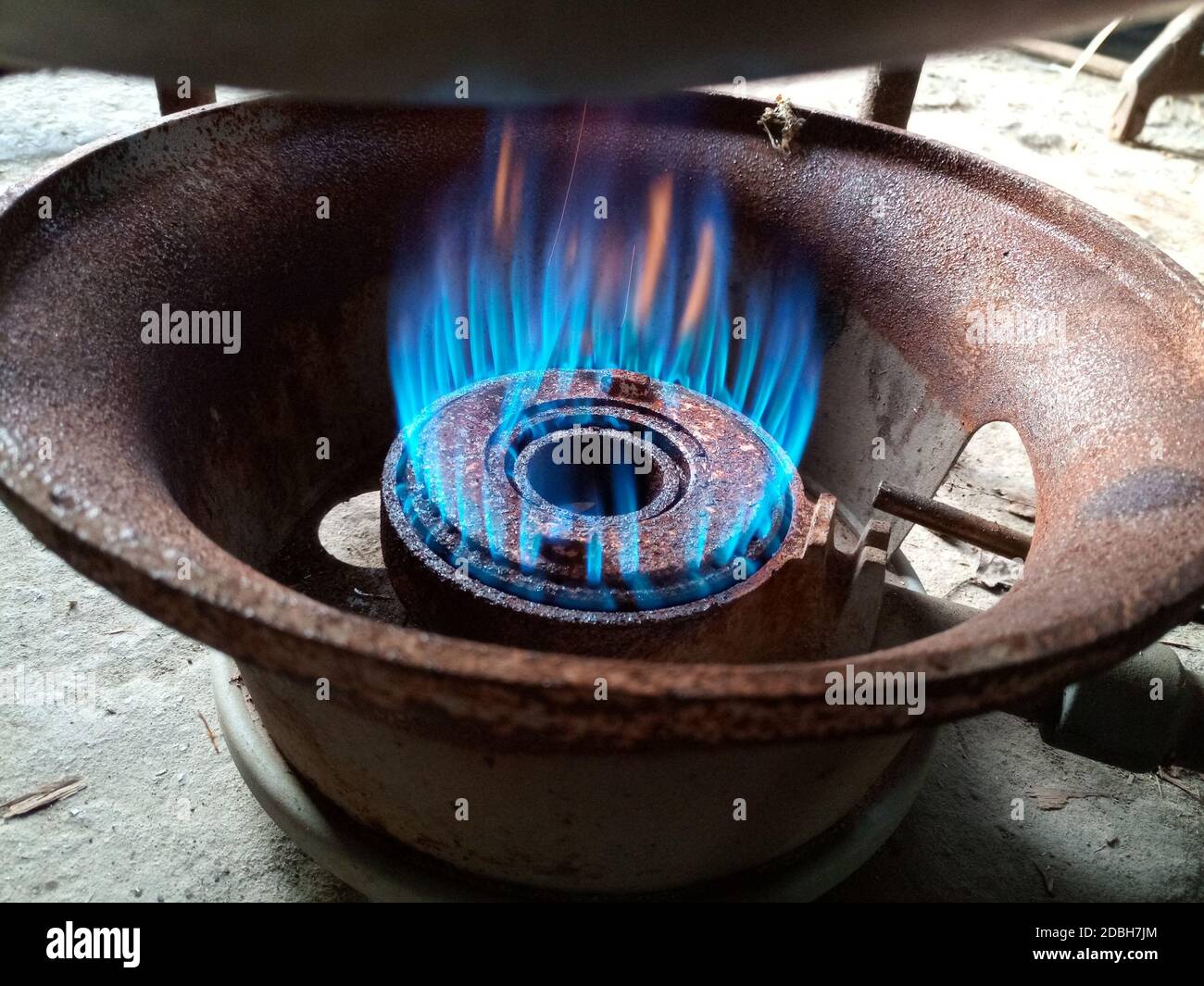 Work gas burner. Gas burner under the smokehouse tank Stock Photo Alamy
