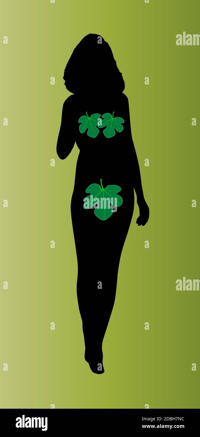 Silhouette of a girl wearing fig leaf clothing as with Adam and Eve