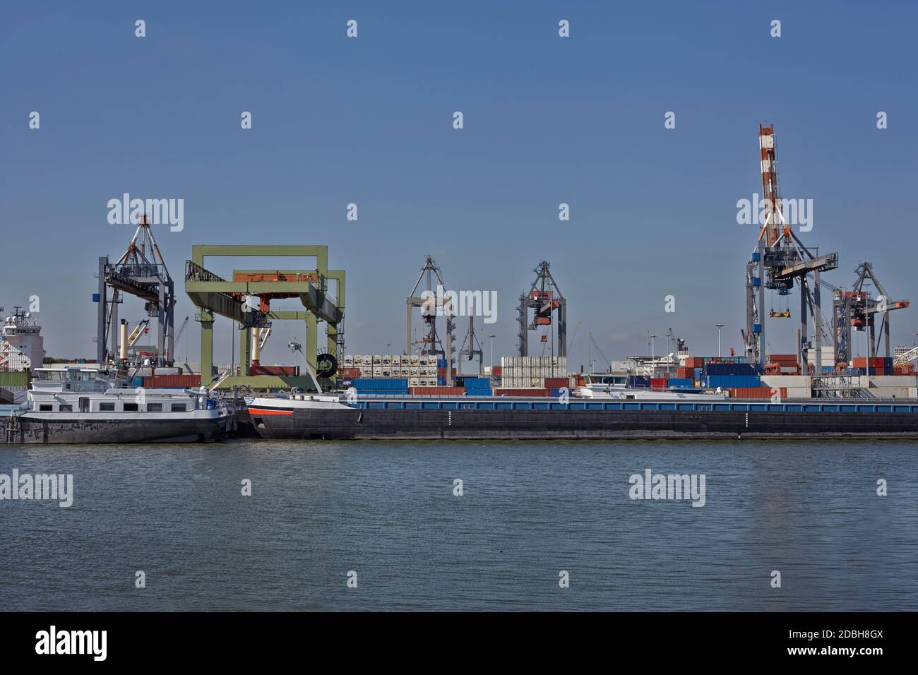 Cargo port of Rotterdam, the largest port in the Netherlands and Europa. Cranes and containers Stock Photo