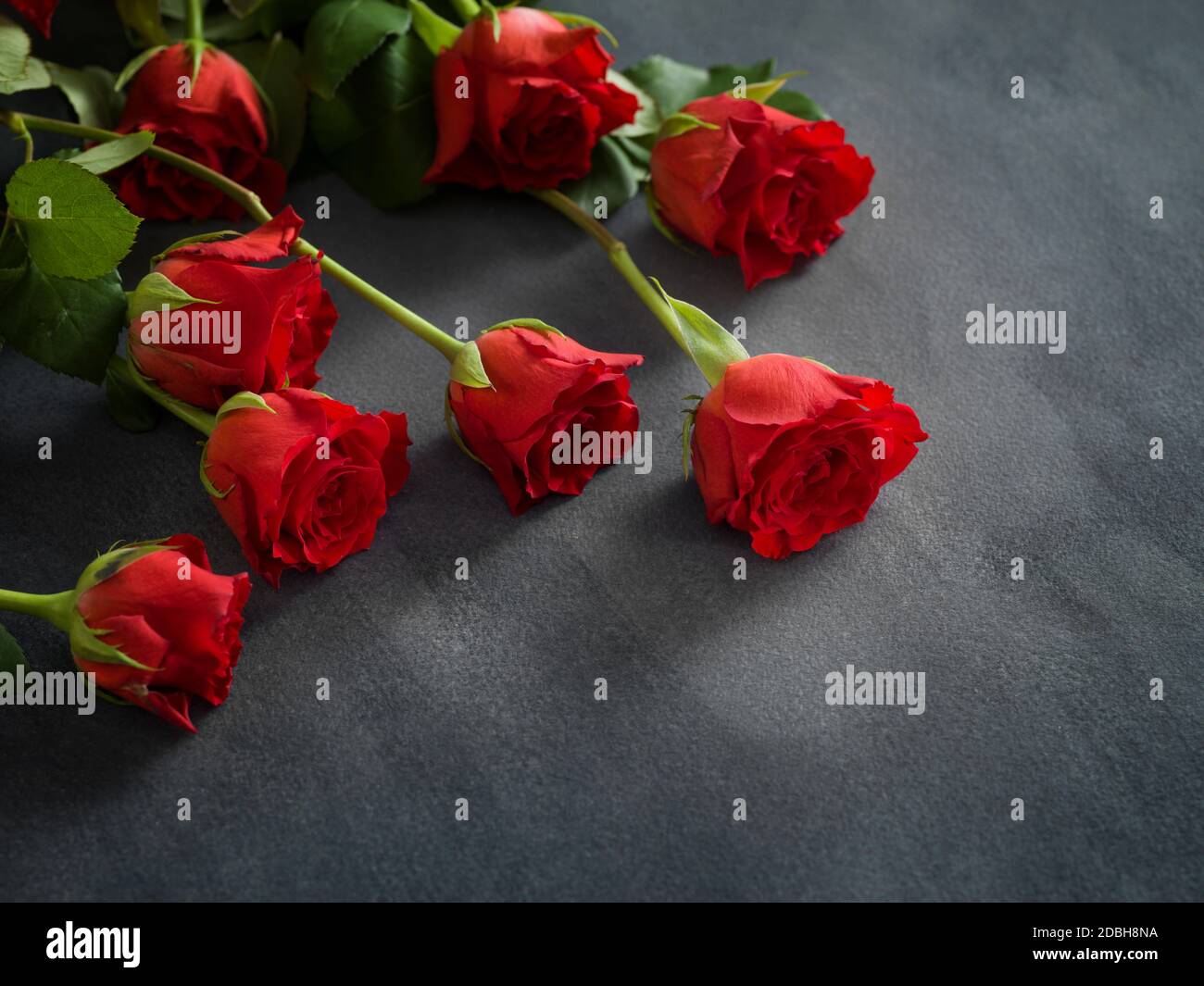 condolence card with Red Roses on grey marble background Stock Photo