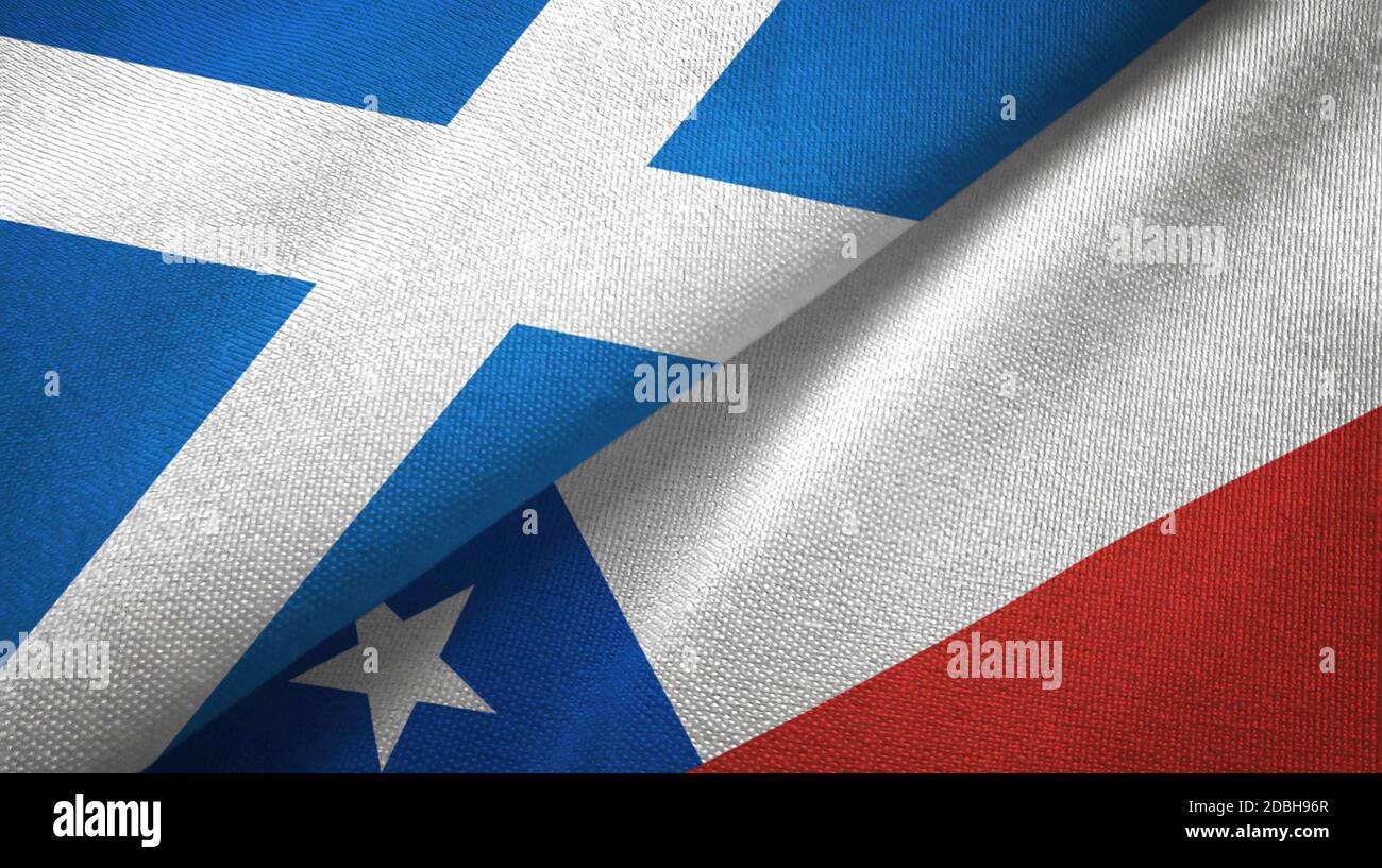 Scotland and Chile two flags textile cloth, fabric texture Stock Photo