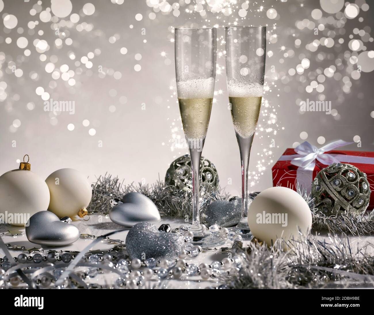 Two champagne glasses ready to bring in the New Year Stock Photo - Alamy
