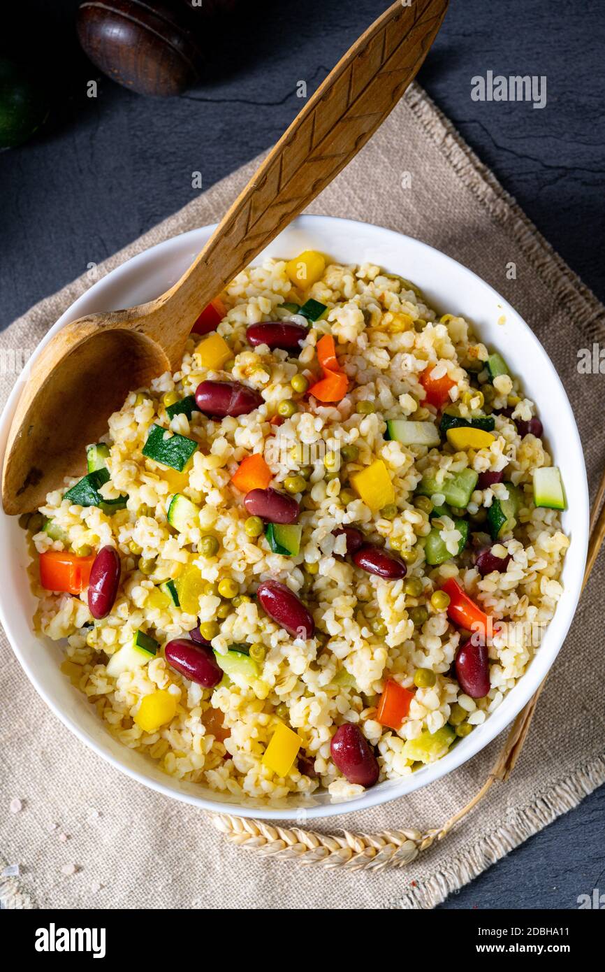 bulgur kaszotto with fresh vegetables and kidney bean Stock Photo Alamy