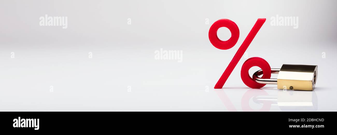 Lock Interest Rate. Locked Percentage Sign And Discount Stock Photo Alamy