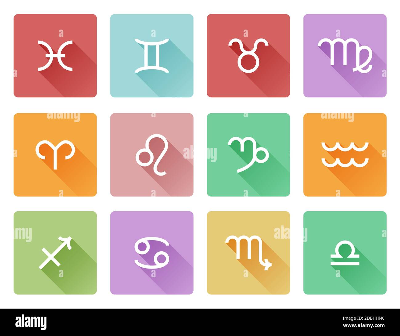 Zodiac horoscope astrology sign flat shadow style icons Stock Photo