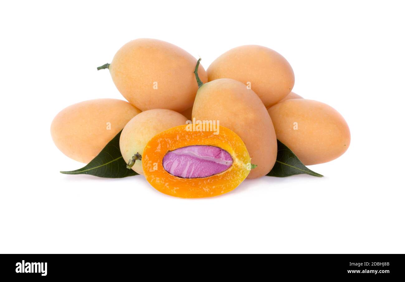 Ripe Marian Plum or Plum Mango is a bunch on a white background, sweet