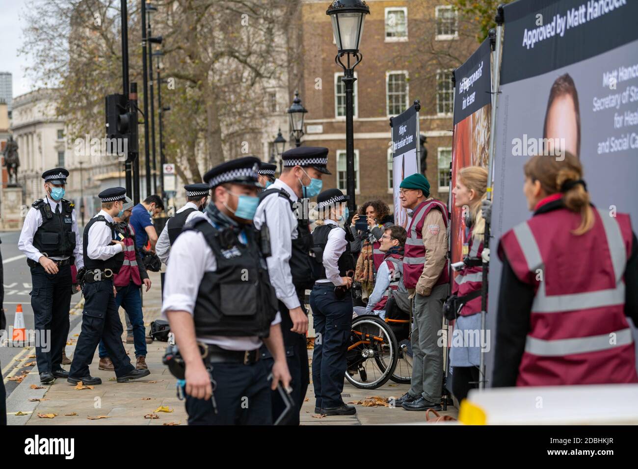 London, UK. 17th Nov, 2020. (Warning, some graphic images) Police move in to close down an anti abortion protest by the Centre for bio-ethical reform, UK, opposite Downing Street, London UK Credit: Ian Davidson/Alamy Live News Stock Photo