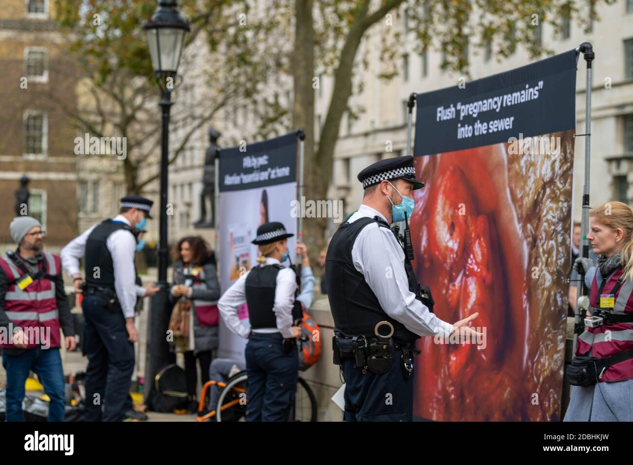 London, UK. 17th Nov, 2020. (Warning, some graphic images) Police move in to close down an anti abortion protest by the Centre for bio-ethical reform, UK, opposite Downing Street, London UK Credit: Ian Davidson/Alamy Live News Stock Photo