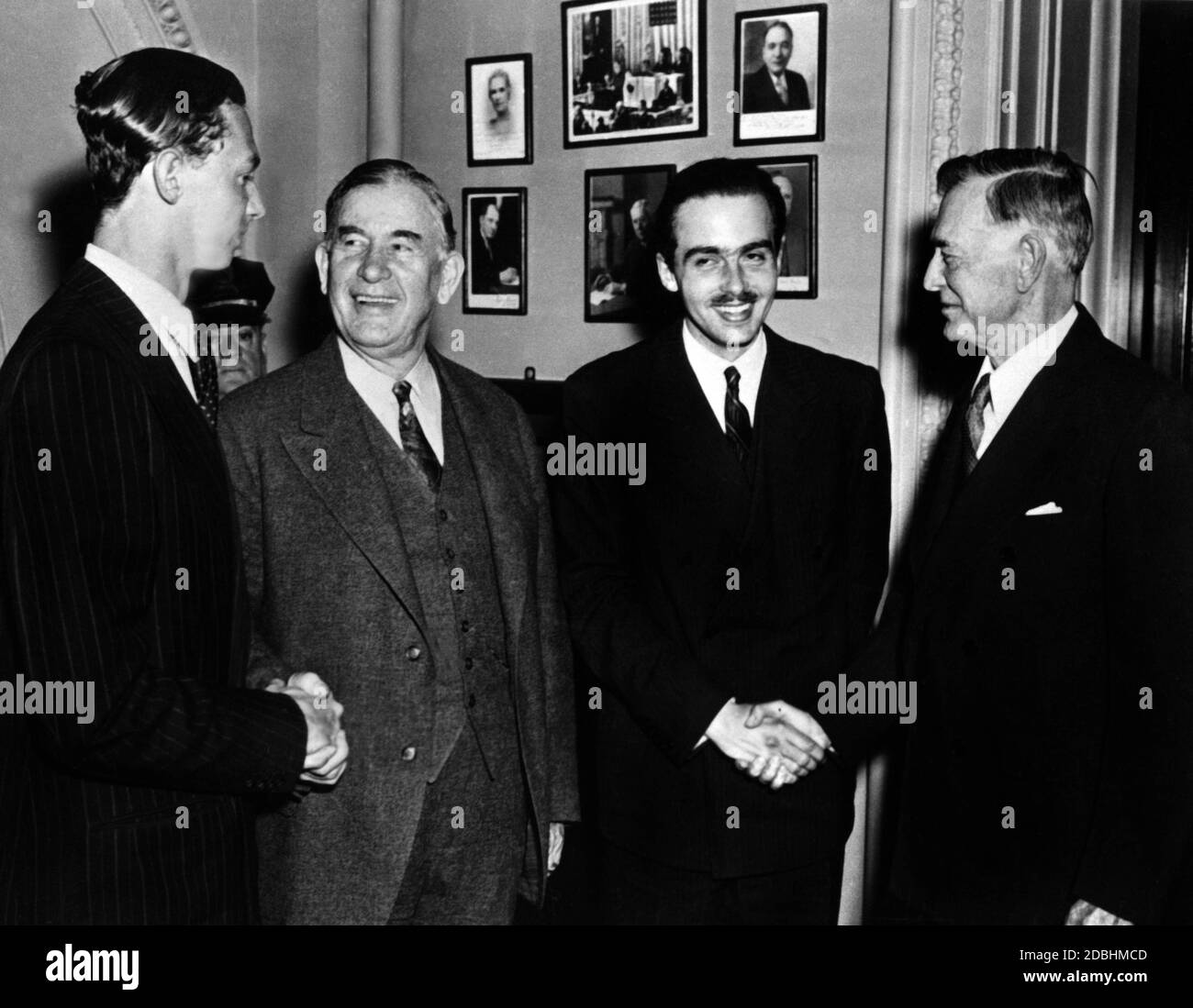 Felix von Habsburg, Senator Alben W. Barkley, Otto von Habsburg and Senator Key Wittman (from left) during a visit of the two Austrians to the Capitol in Washington. Stock Photo