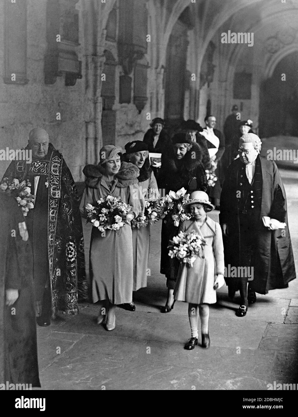 'From left to right: Queen Elizabeth, Princess Helena Victoria, Princess Marie Louise and Crown Princess Elizabeth after the ''Royal Maundy'' service at Westminster Abbey, one day before Good Friday.' Stock Photo