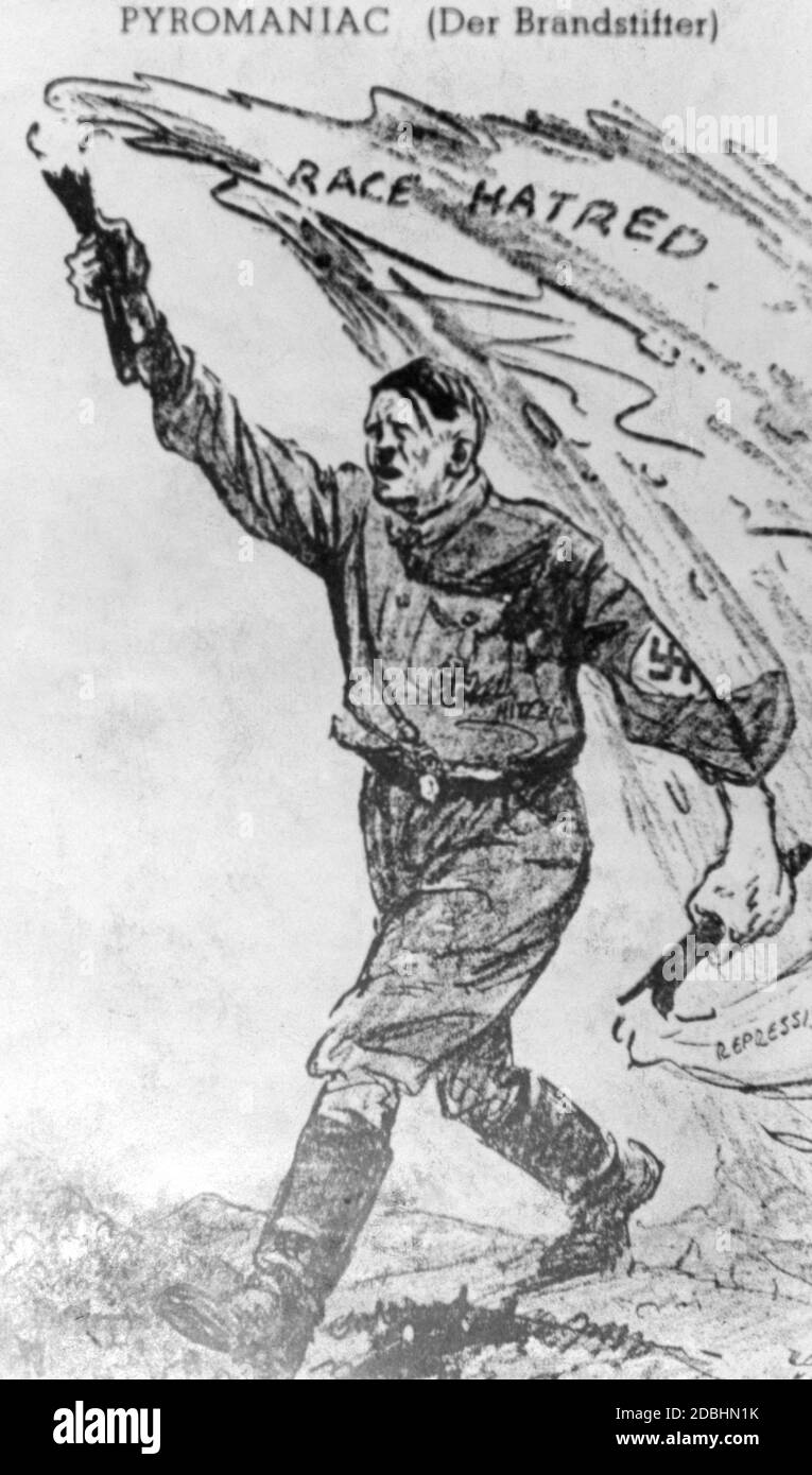 Hitler caricature from 1932 on the subject of racial hatred. Stock Photo