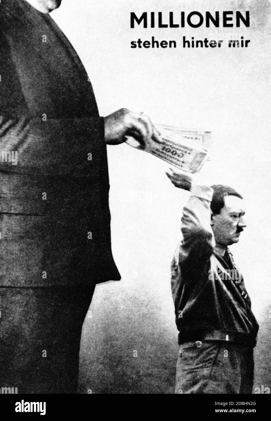 'A caricature of Adolf Hitler by John Heartsfield alias Helmut Herzfeld: ''Millions are standing behind me.''' Stock Photo
