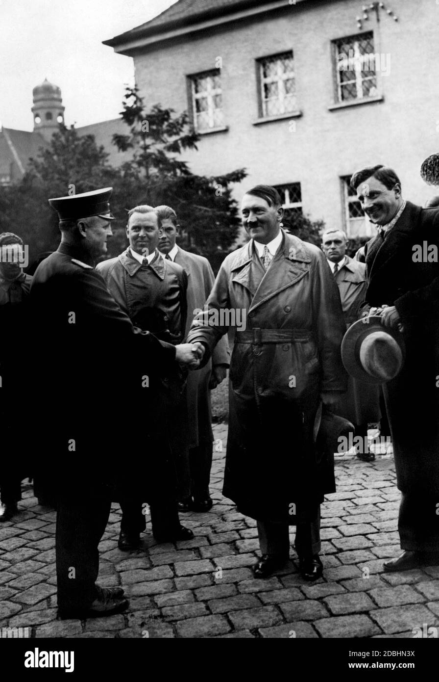 Hitler returns 10 years after his imprisonment to Landsberg, where he was imprisoned after the failed coup. Stock Photo