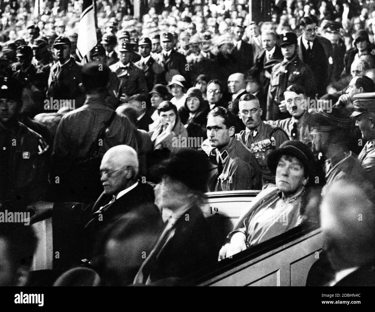 Rudolf Hess, Franz Pfeffer von Salomon and Adolf Hitler during a speech of  Alfred Hugenberg (DNVP) at Circus Krone in Munich Stock Photo - Alamy