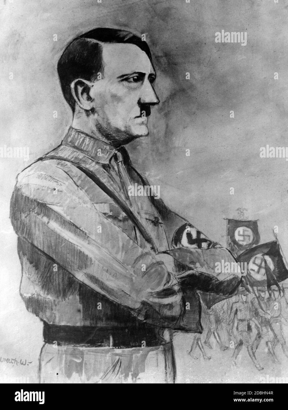Depictions of Adolf Hitler in art and painting. Stock Photo