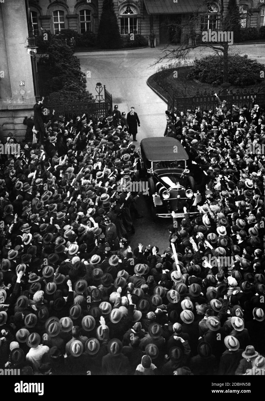 Hitler leaves the Reich President's Palace after Reich President Paul von Hindeburg has charged him with forming a government. Stock Photo