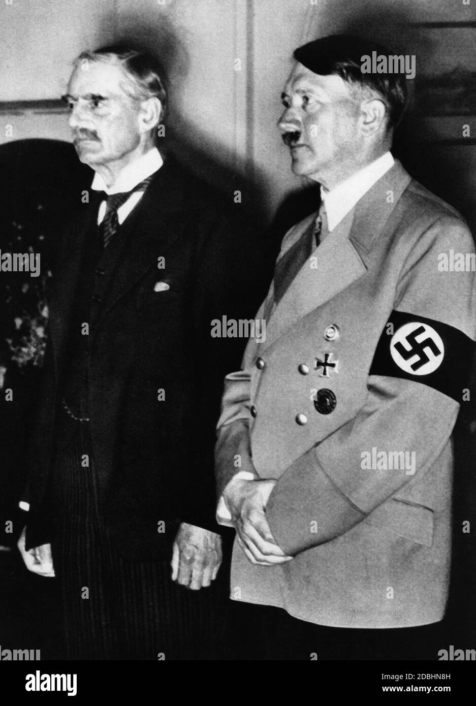 Chamberlain and Hitler during the Munich Conference. Stock Photo