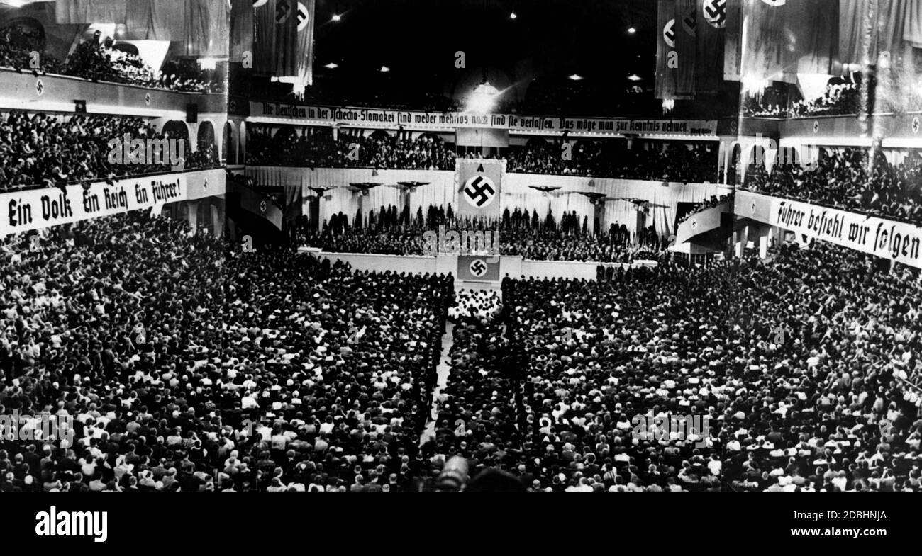 Hitler's speech in the Sportpalast on 26.09.1938 can be viewed as a preparation for the annexation of the Czechoslovakia. Three days later it was decided in the Munich Agreement that Germany was allowed to annex the Sudetenland. Stock Photo
