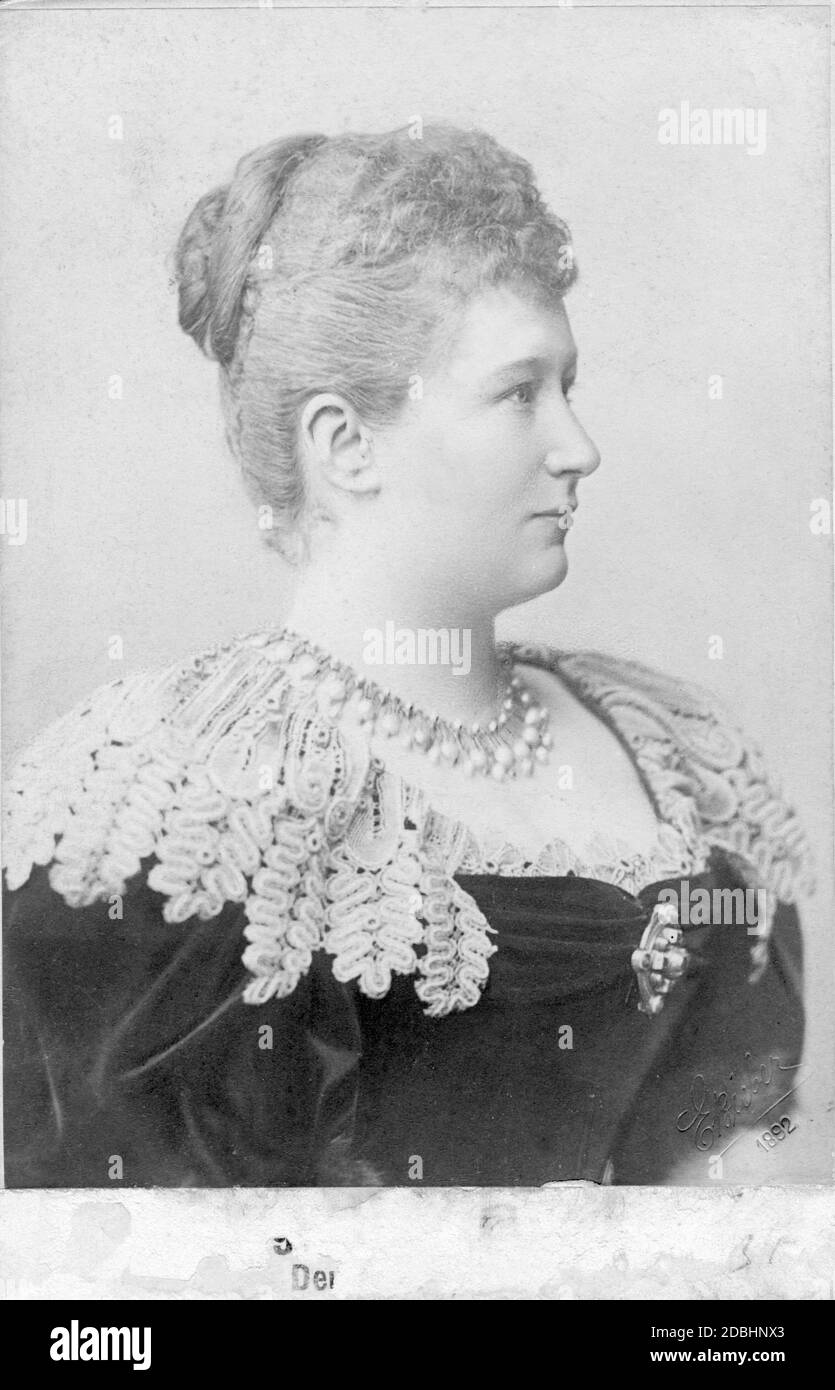The portrait shows Empress Augusta Victoria at the age of 34 years. Photograph by the court photographer E. Bieber from 1892. Stock Photo