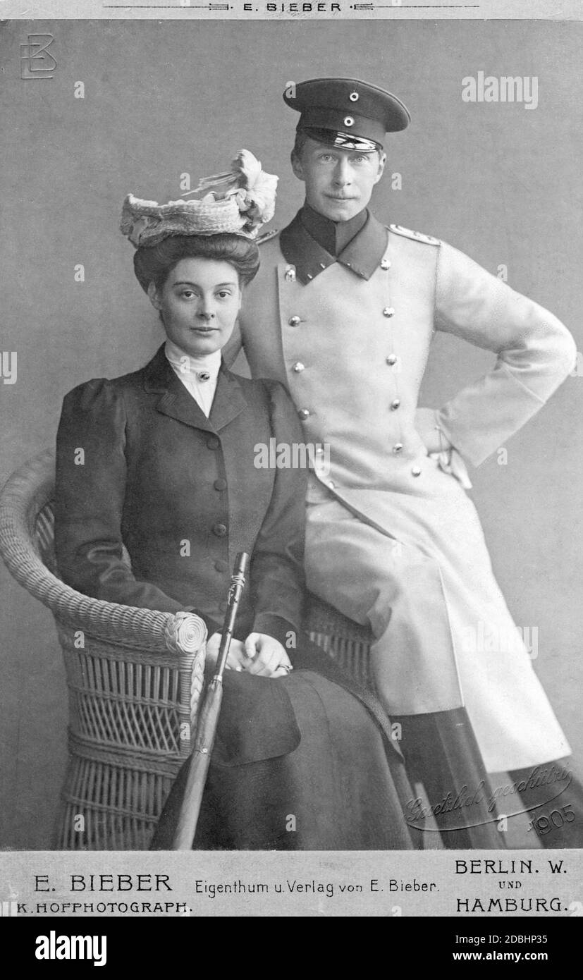 Crown Prince Wilhelm of Prussia and Cecilie of Mecklenburg married in 1905. Photo by the imperial court photographer Emil Bieber. Stock Photo