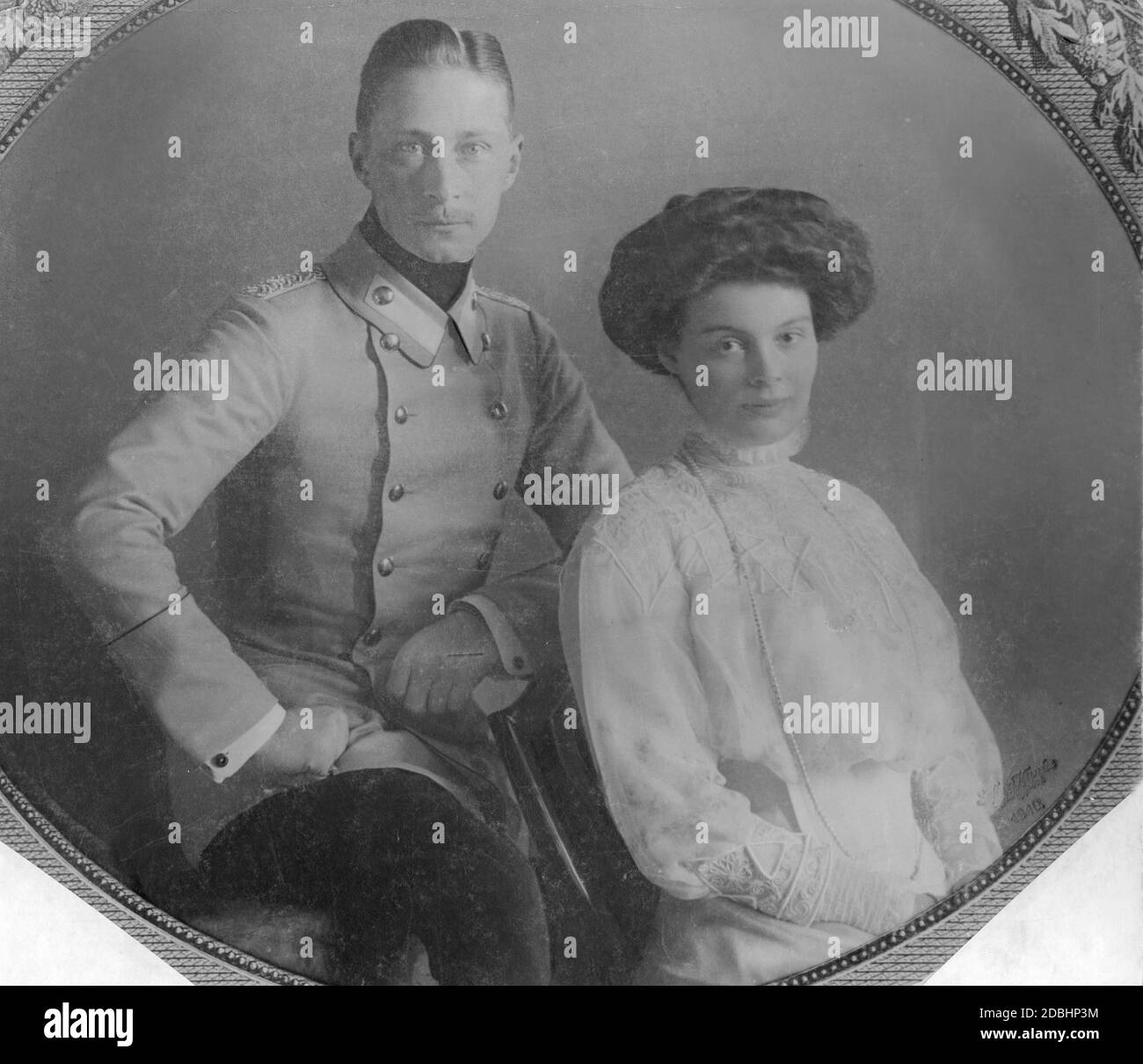 Crown Prince Wilhelm of Prussia and Crown Princess Cecilie of Mecklenburg in 1910. Photo by the royal court photographers Selle and Kuntze from Potsdam. Stock Photo