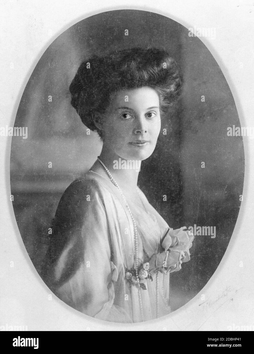 Portrait of Crown Princess Cecilie of Mecklenburg from 1910, taken by the court photographers Selle and Kuntze from Potsdam. Stock Photo
