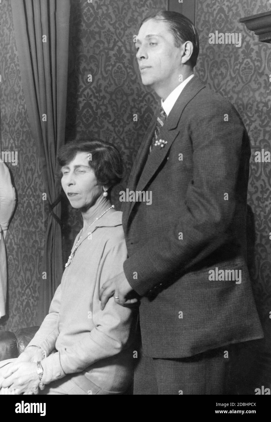The Zoubkoff couple in Berlin in 1927. Alexander Zoubkoff was a Russian emigrant who was married for a few months to Viktoria (born of Prussia, sister of Wilhelm II and in his first marriage the wife of Adolf of Schaumburg-Lippe). The age difference between the two was over 30 years. Stock Photo