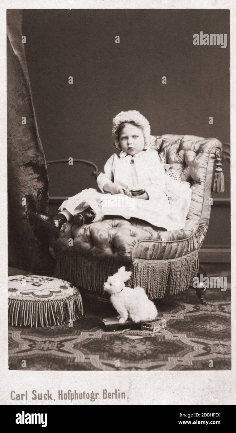 Princess Viktoria of Prussia (sister of Emperor Wilhelm II, born in 1866) as a toddler. The photograph was taken around 1868 by the court photographer Carl Suck from Berlin. Stock Photo