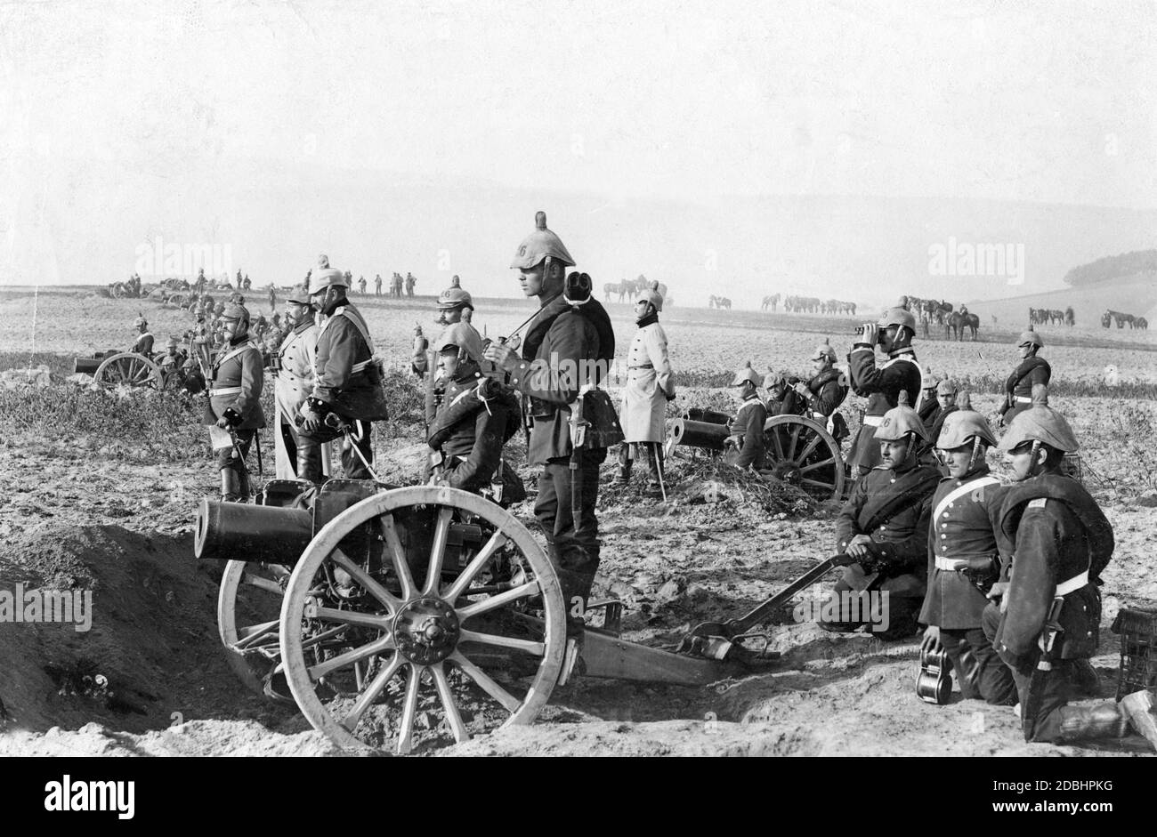 A field howitzer battery in fire position during the imperial manoeuvre in the autumn of 1905 near Koblenz. Stock Photo
