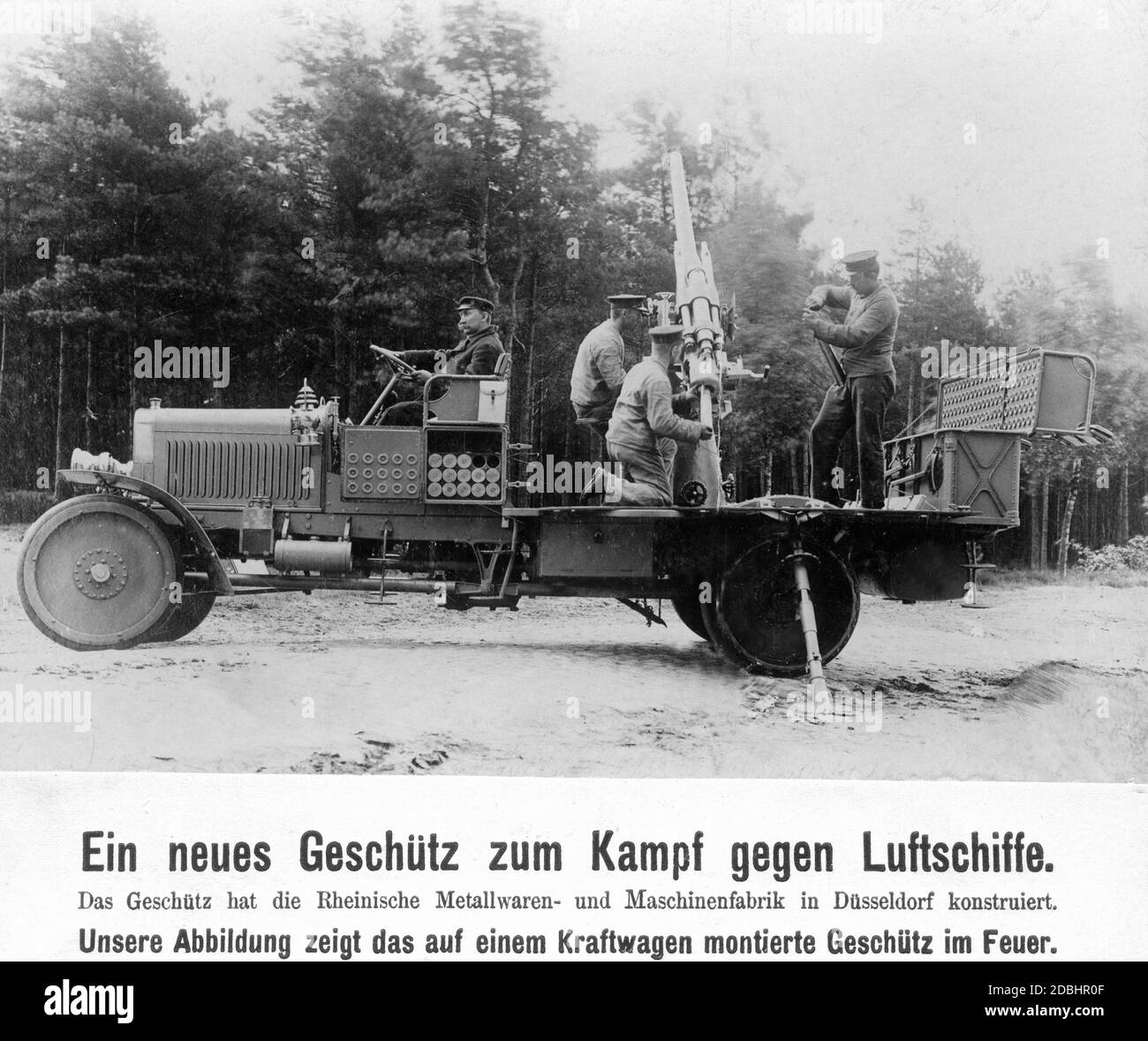 A firing gun mounted on a motor vehicle from a Rhenish metal goods and machine factory from Duesseldorf. Stock Photo