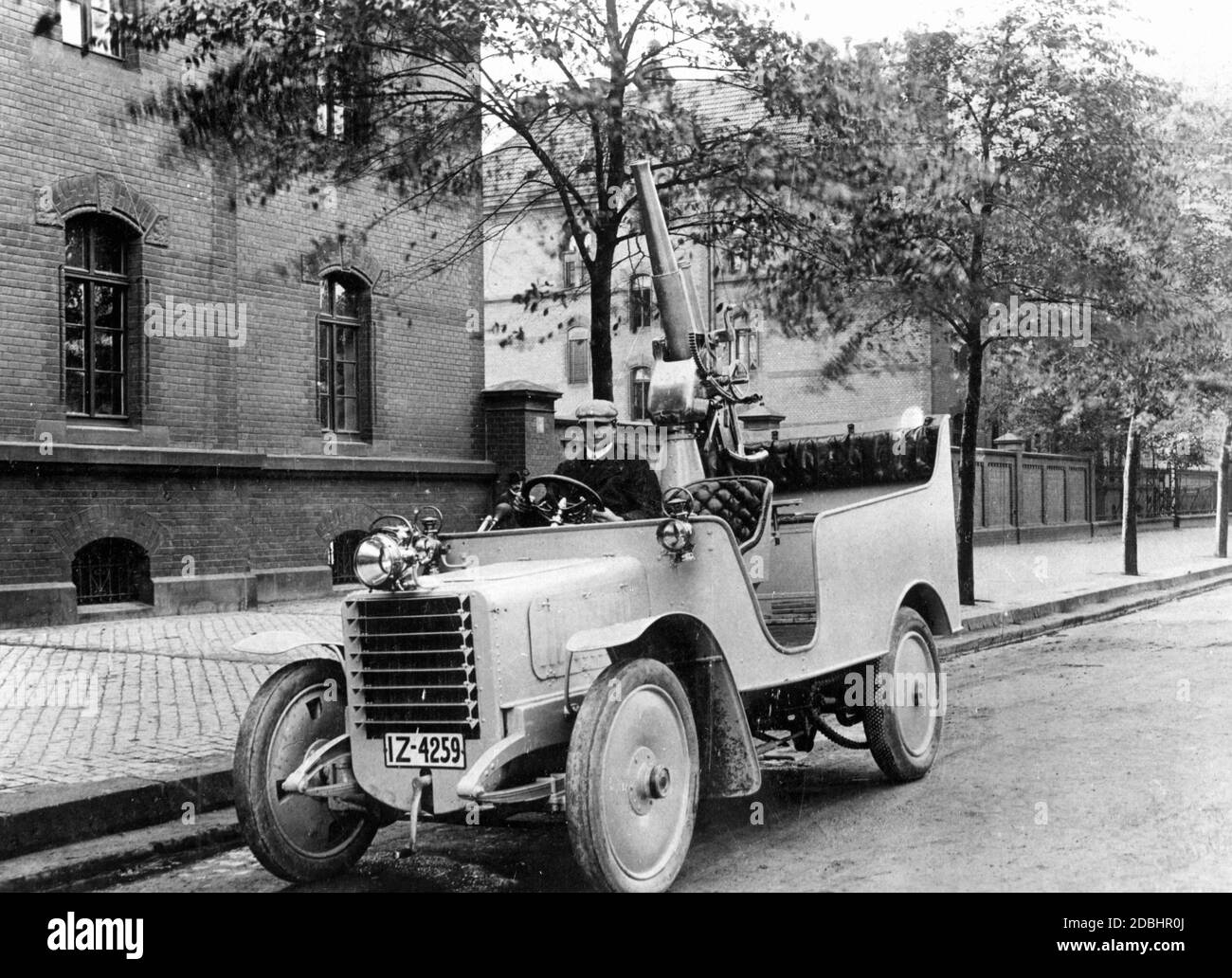 An armoured car of the German army with a gun for firing on airships. Stock Photo