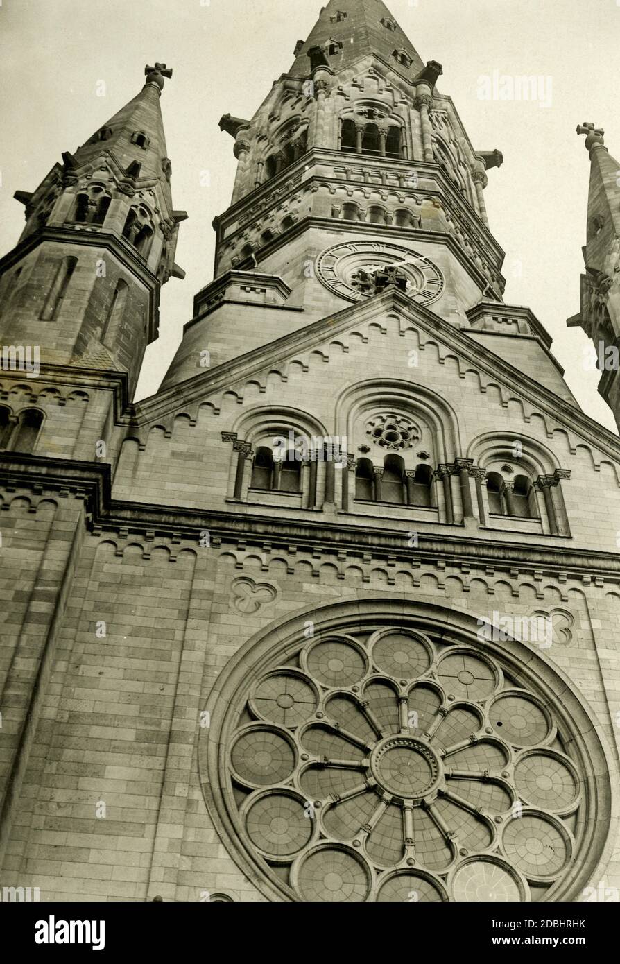 The photograph shows the steeple of the Kaiser Wilhelm Memorial Church in Berlin in 1926. Stock Photo