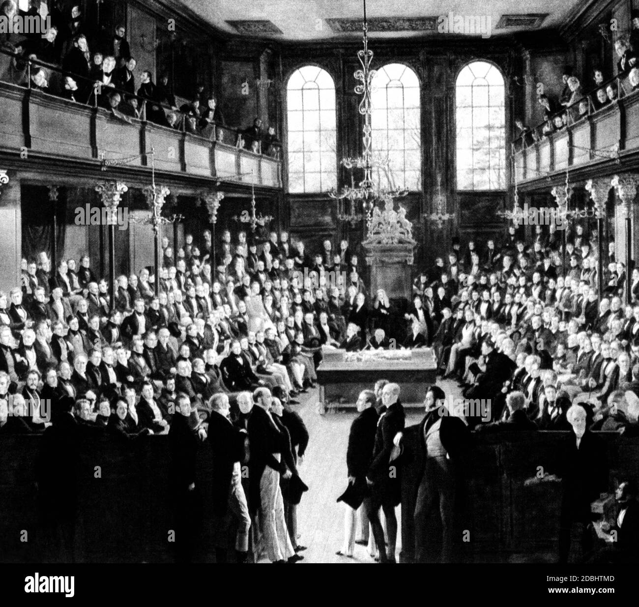 'First meeting of the ''Reformed House of Commons'' in London in 1833. Photo after a contemporary painting (undated photo).' Stock Photo