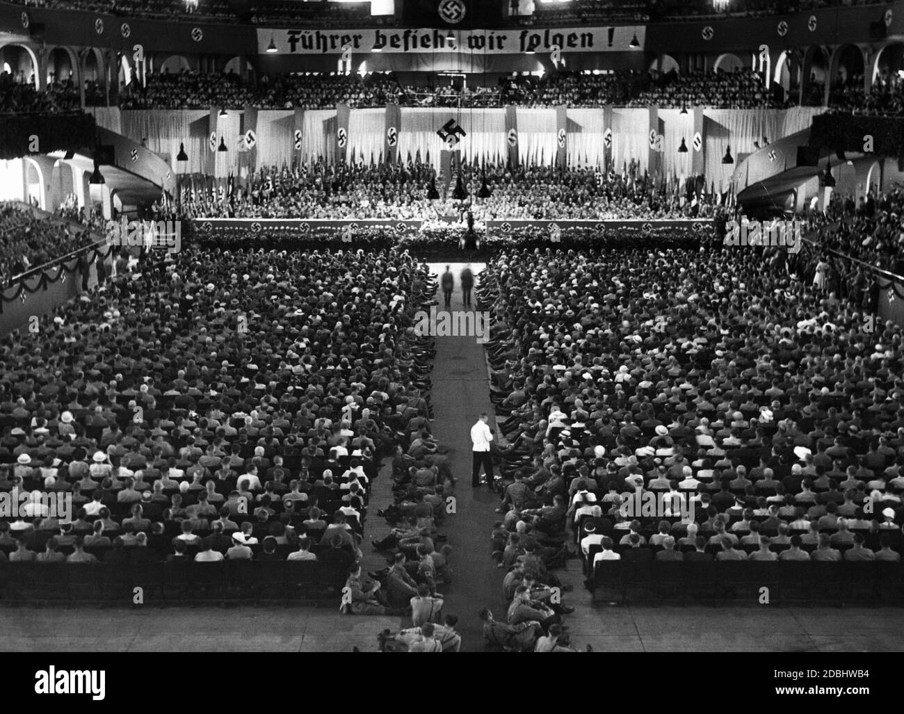 Overview of the Sportpalast in Berlin during the speech of Robert Ley. Stock Photo