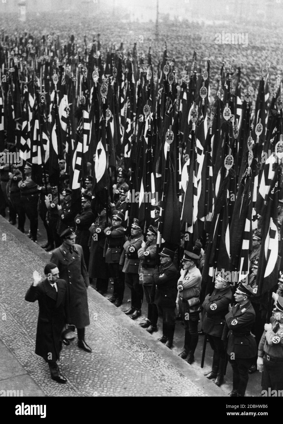 Joseph Goebbels and State Councillor Artur Goerlitzer inspect the flag formation in the Lustgarten in Berlin. (undated photo) Stock Photo