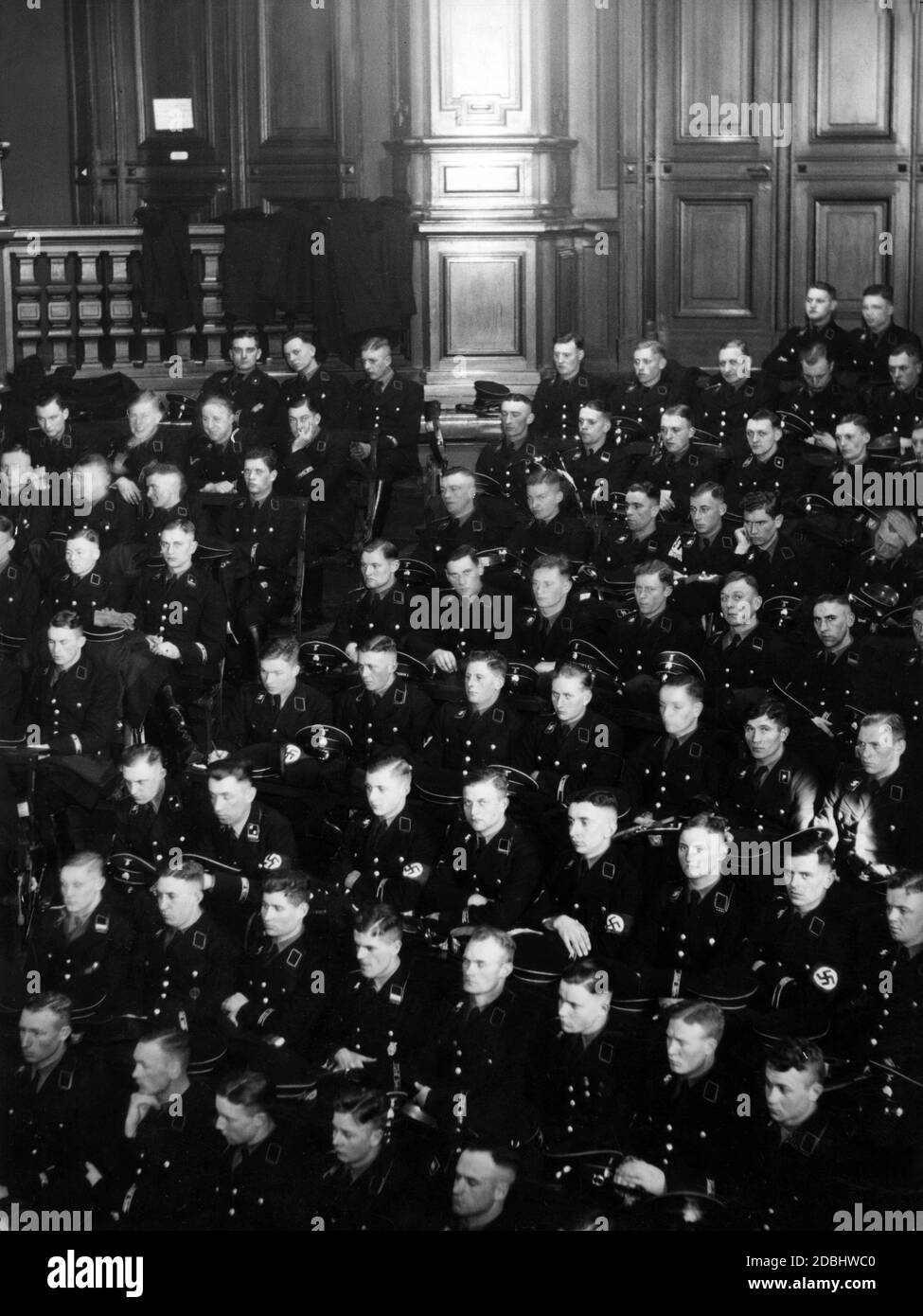 Members of the Leibstandarte Adolf-Hitler during a lecture in the lecture hall of the Staatliches Museum fuer Voelkerkunde in the Saarlandstrasse in Berlin. Stock Photo