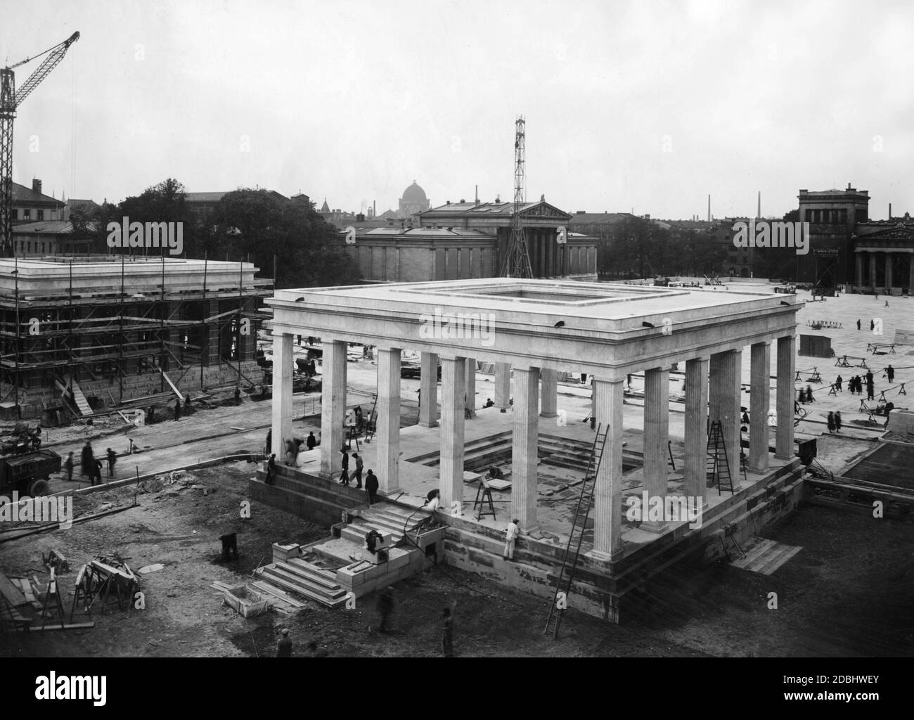 'Construction of the Ehrentempel (''Temples of Honour'') on Munich's Koenigsplatz. On the left is the construction site of the second Ehrentempel.' Stock Photo