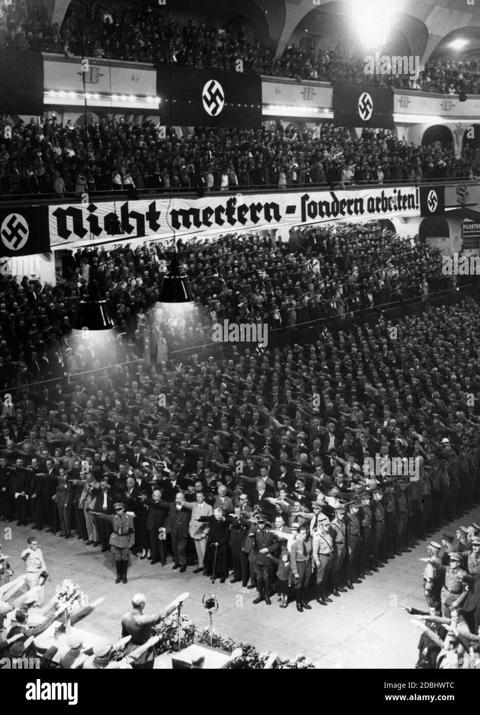 "A commemoration ceremony is held for the ""dead of Buggingen"" at a rally with Goebbels in the Sportpalast." Stock Photo