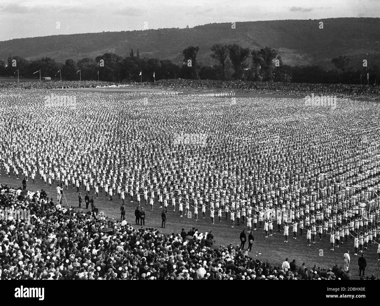 42, 000 gymnasts perform mass calisthenics at the 15th German Gymnastics Festival between 26 and 31 July 1933 in Stuttgart. Stock Photo