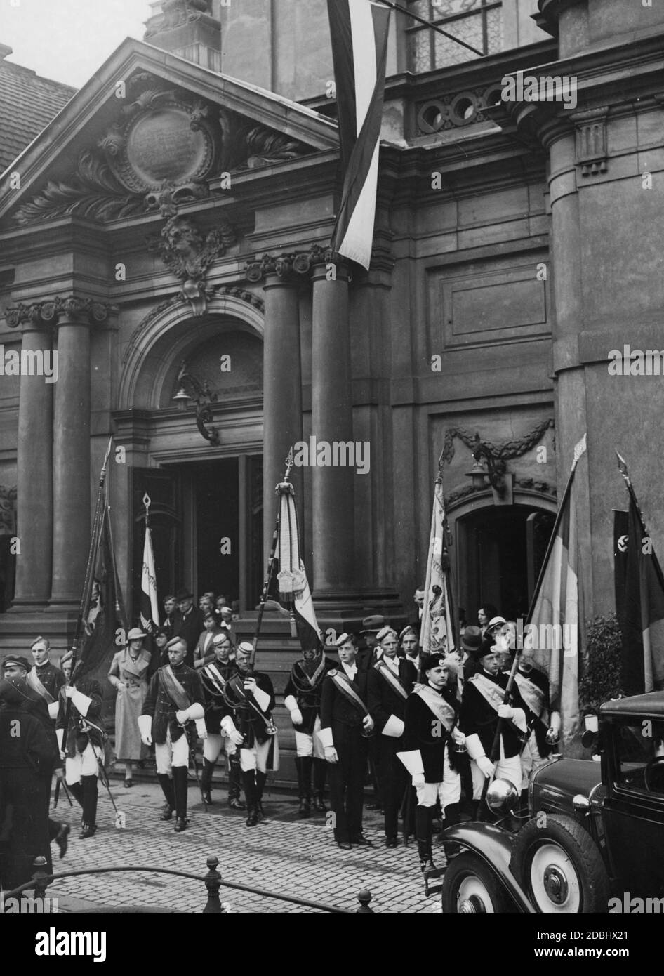 Students leave the Holy Trinity Church in Berlin following the Protestant service, on the day after the dissolution of the Deutsche Burschenschaften (DB) (German student associations). Stock Photo
