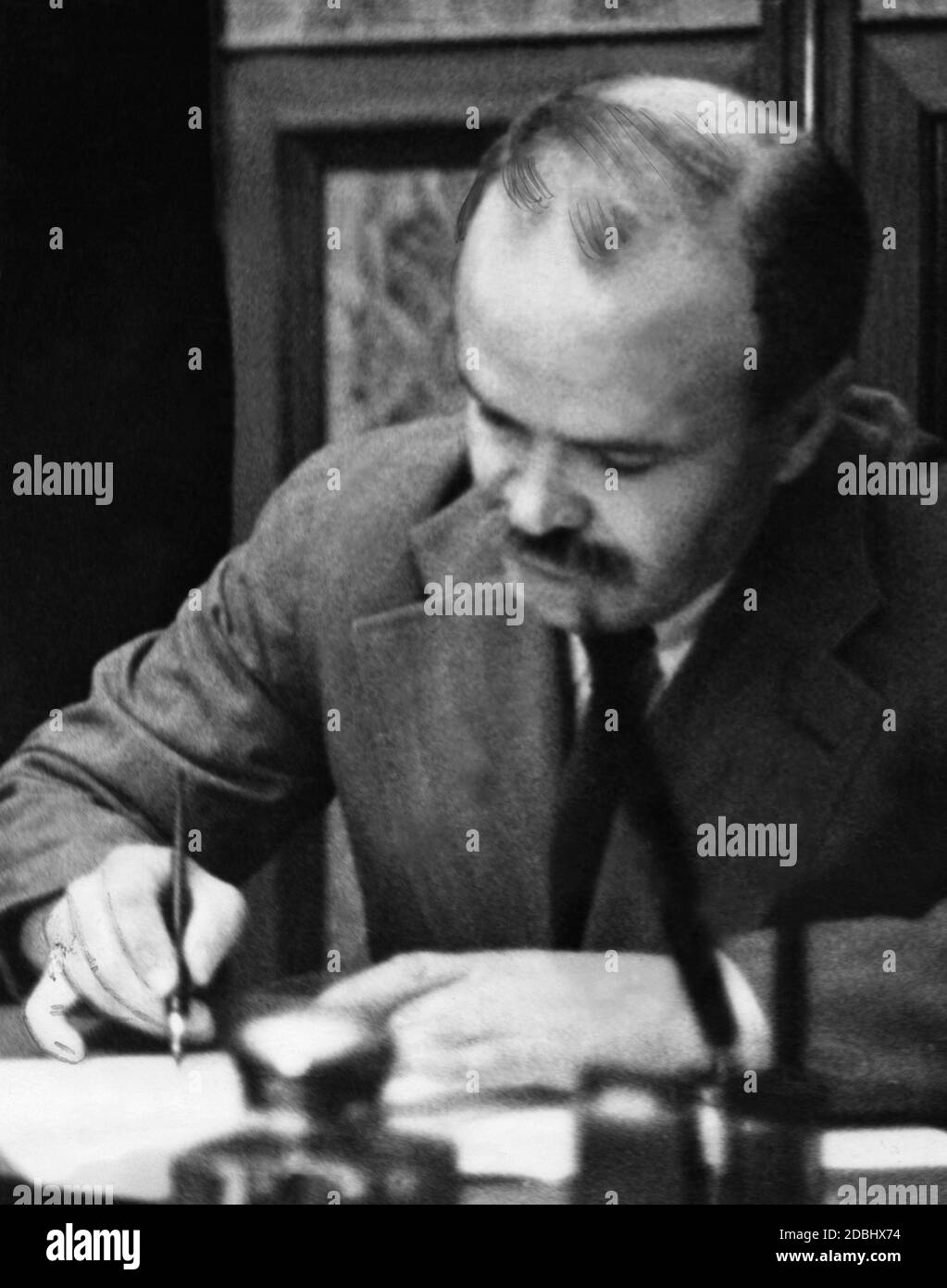 Vyacheslav Molotov at the signing of the German-Soviet non-aggression pact in the Kremlin. Stock Photo