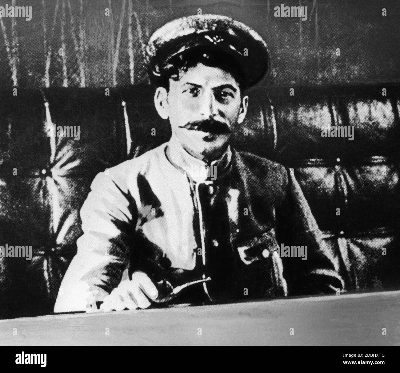 Stalin during the Russian civil war, after the fall of the monarchy. After several years of exile, following the revolutions of 1918, he joined Lenin as he rejected the government and Kerensky. He became Commissar of Nationalities. Stock Photo