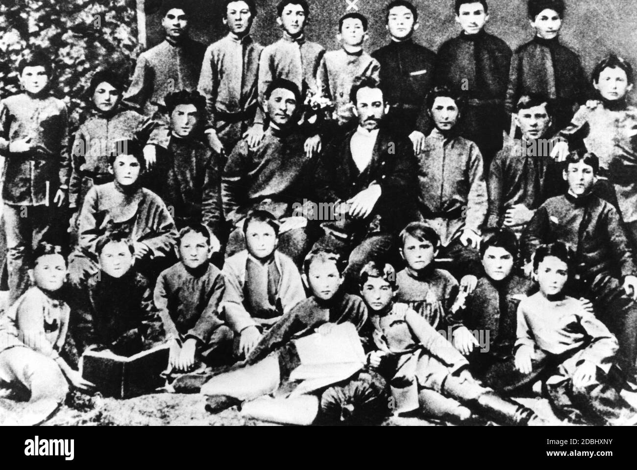 Stalin as eleven-year-old Ioseb Besarionis dz? Jugashvili among his classmates in his class in Gori, Georgia. Stock Photo
