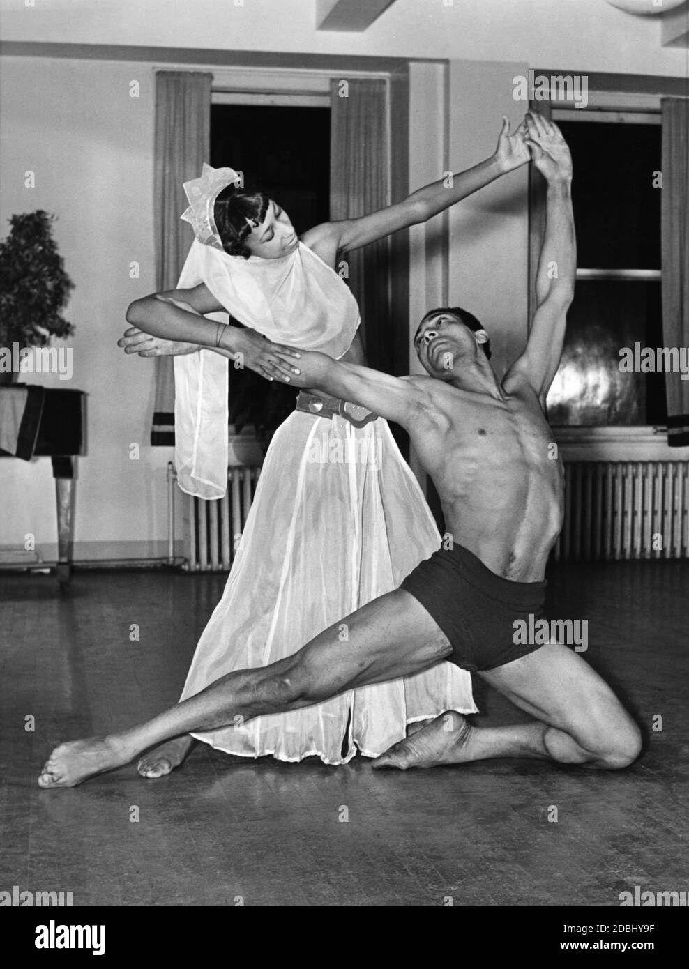 Dancers of the American Negro Ballet Company rehearse a few days before the premiere at the Lafayette Theatre in Harlem: Hazel Spence and Alfred Bledger. Stock Photo