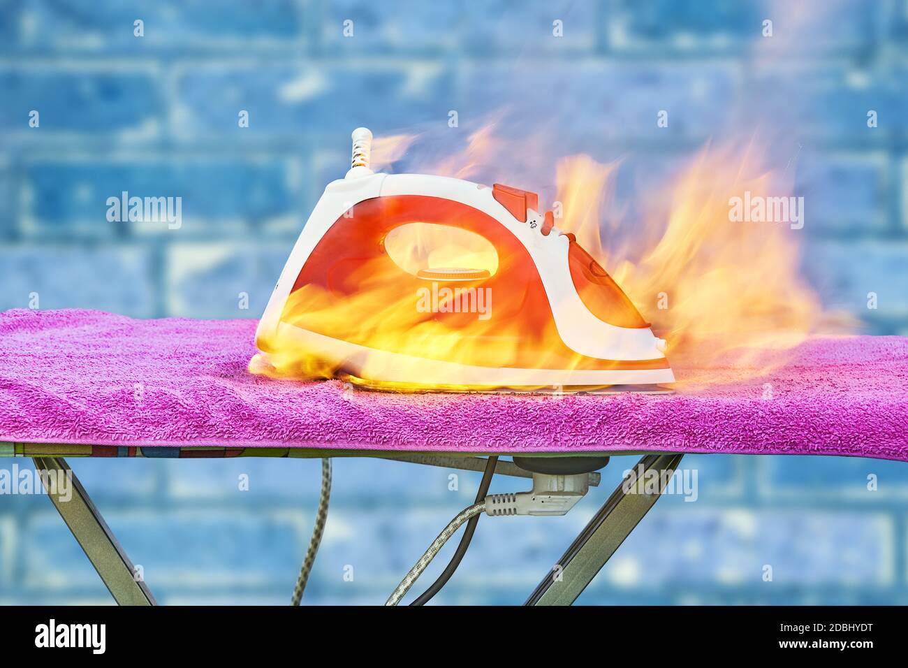 House fire caused by faulty clothes iron. Overheating electrical home