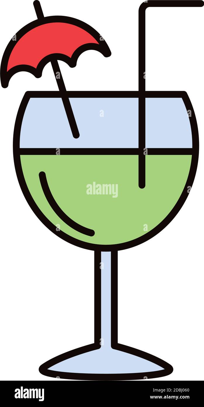 cocktail cup with umbrella drink beverage line and fill icon vector