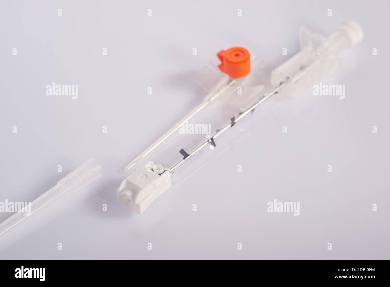 medical catheter for infusion. close-up, on a white background ...