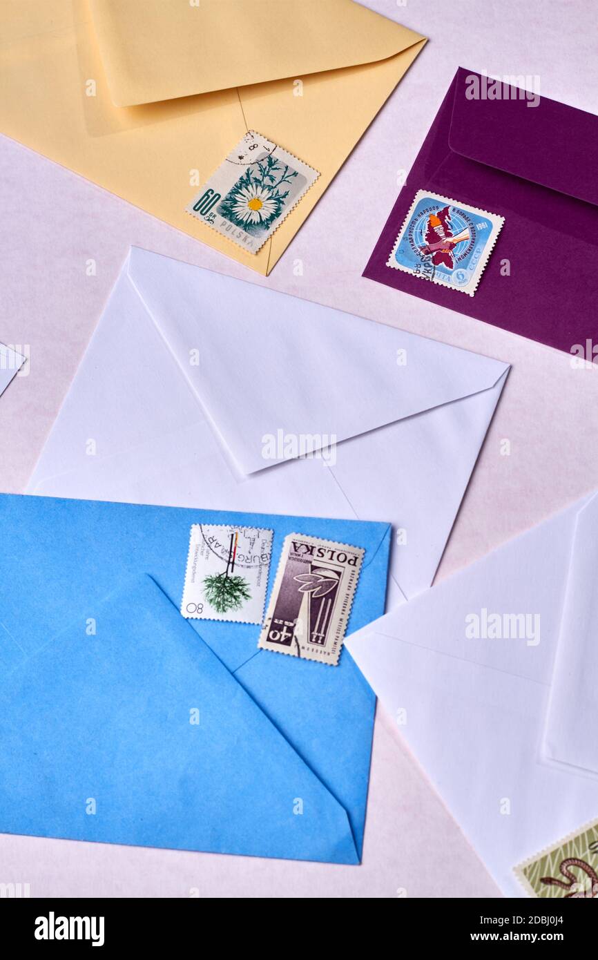 Correspondence on the white table. Stock Photo